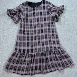Kidpik Plaid Ruffle Hem Dress Girls Medium 10 Prism Pink Metallic Short Sleeve - Picture 1 of 7