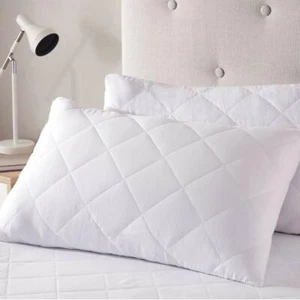 Luxury Quilted Zipped Pillow Protectors Soft Pillows Pair 100% Cotton Pack of 4 - Picture 1 of 5