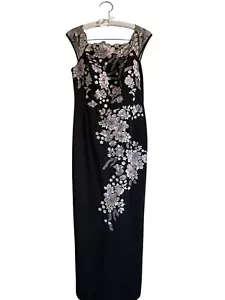 Decode 1.8 Maxi Dress 12 Black Floral Embroidered Lined Cocktail Mother Of Bride - Picture 1 of 16