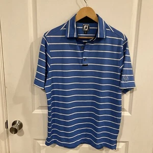 Foot Joy FJ Polo Shirt Athletic Fit Sz Medium Blue white striped Golf M94 - Picture 1 of 7