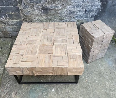 Exclusiv Couchtisch und Holzhocker Beistelltisch Stuhl Handarbeit Massivholz - Bild 1 von 4