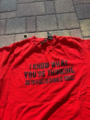 Camiseta Camiseta "I KNOW WHAT YOU'RE THINKING" Humor Divertida Roja Hechizo Talla L Y2K Foto 1 de 4