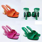 Comfortable Heels Sandals Silky Wide Band Women Transparent Summer Green shoes