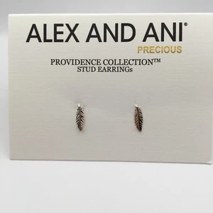 ALEX AND ANI Sterling Silver Post Earrings- Feather- NEW with Tags - Picture 1 of 4