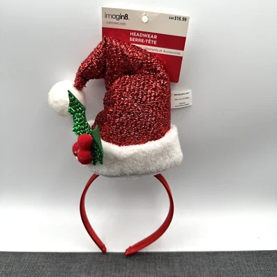 Santa Hat Headband Christmas Party Sequin Mistletoe Work Holiday Party Adult - Image 1 of 4