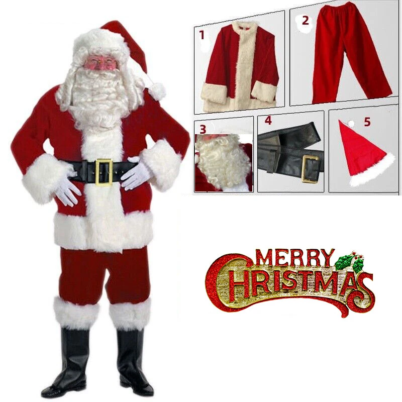 Merry Christmas Santa Claus Costume Suit 5pc Set Adult Cosplay Party Outfit Gift - Image 1 of 1