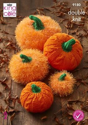 King Cole 9180 Knitting Pattern Halloween Pumpkins Tinsel Chunky and DK
