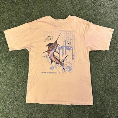 Guy Harvey Shirt Men Med Yellow Marlin Fish Graphic Back Pocket Logo Front Tee - Image 1 of 4