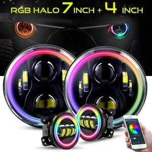 7'' RGB Halo LED Headlight + 4'' Fog Light Pods Combo for Jeep Wrangler JK 07-17 - Foto 1 di 12