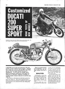 1966 DUCATI '200 Super Sport' 204cc Motor Cycle Original Magazine Report Cutting - Picture 1 of 1