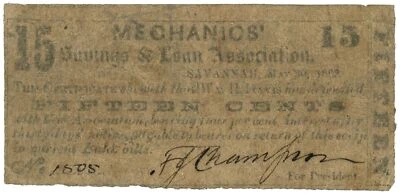 1862 Mechanics Savings & Loan Association Georgia GA 15c No.1505 (L2202) - Image 1 of 2