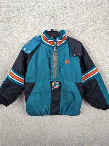 VINTAGE Miami Dolphins Starter Jacket Youth Medium Hooded Embroidered Logo 90s * Cover
