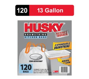Husky groß Küche weiß Müllbeutel, 13 Gallonen, 120 Beutel (erweiterbarer Kordelzug, - Bild 1 von 5
