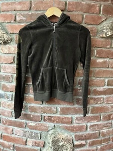 Vintage 2000s Y2K Juicy Couture Velour Zip Up Hoodie Brown Size P Made In USA - Picture 1 of 6