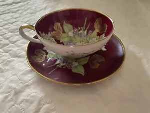 RKW - Bayern - Made in Germany - rot/gold Blumenmuster antike Teetasse & Untertasse - Bild 1 von 12