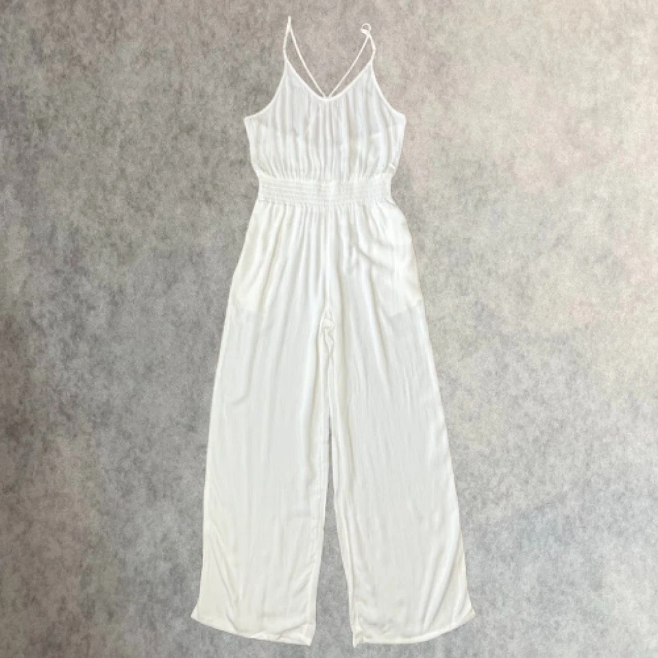PrAna Womens Fernie Wide Leg Jumpsuit Cover Up White 100 Tencel Size Medium