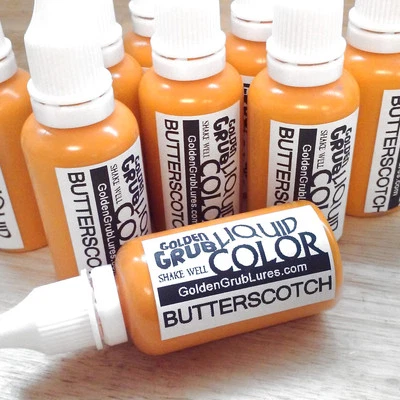 THE GOLDEN GRUB LURE CO NEW 1 OZ BUTTERSCOTCH Liquid Color Dye Fishing Soft Plastic Bait plastisol bass