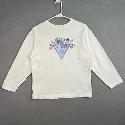 Vintage 90s Guess USA Flowers Youth Large White Long Sleeve Girls - Image 1 of 4