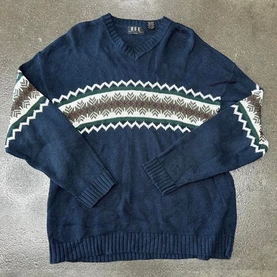 Винтажный мужской вязаный свитер пуловер 90-х Rue 21 Ramie хлопок синий размер большой - Изображение 1 из 3