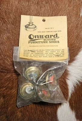 Rare New-Antique Onward Sliding Furniture Shoes Glass & Brass Set of 4 (1.5" W) - Image 1 of 2