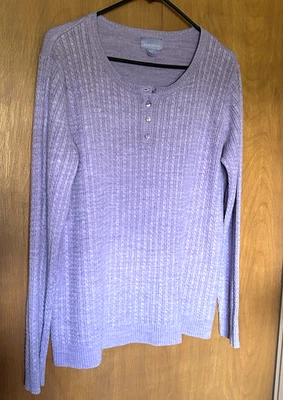 Suéter tejido con cable ligero púrpura lavanda Laura Scott manga larga XL Foto 1 de 4