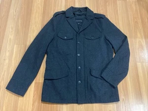 Men’s Structure Wool Coat Size Medium 4 Button Zip Up Collared Gray Charcoal - Picture 1 of 11