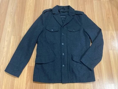Men’s Structure Wool Coat Size Medium 4 Button Zip Up Collared Gray Charcoal - Image 1 of 4