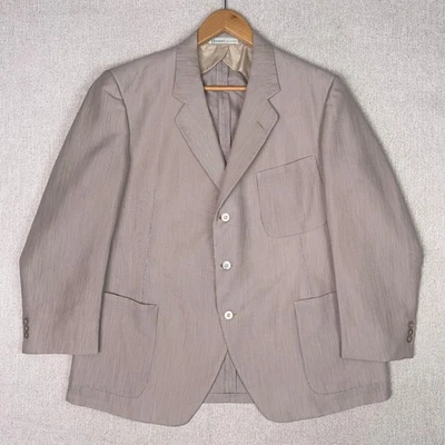 Vintage 50s Haspel Sport Coat Blazer 44S Brown Stripe Dacron Nylon Full Canvas - Image 1 of 4