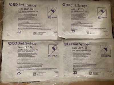 Estuche De 300 Jeringa BD 3mL Nueva Sin Usar Punta Luer-Lok. Ref. 309702 12 paquetes de 25 Foto 1 de 3