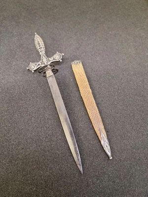 Antique 19th Century Miniature 5.5" Blade Dagger Knife Sterling Marked & Sheath  - Image 1 of 4