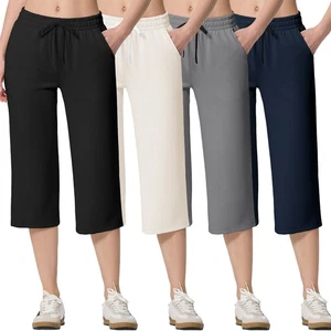 Mujeres Pantalones Capri Algodón Pierna Ancha Pantalones de Sudadera Pijama Yoga Deportes Correr Pantalones - Imagen 1 de 39
