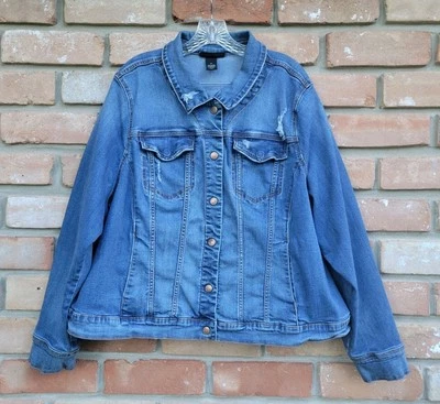 Lane Bryant Women's Denim Blue Jean Jacket Distressed Plus Size 28 Medium Wash - Image 1 of 4