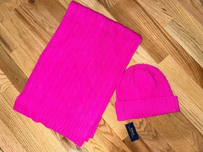 Conjunto de chapéu e cachecol Polo Ralph Lauren 100% cashmere novo com etiquetas tamanho único - Imagem 1 de 3