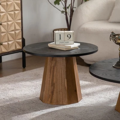 Round Wooden Coffee Table Pedestal Design Living Room Tea Table - Image 1 of 4