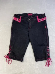 Vintage Tripp NYC Black & Pink Straps / Ties Capri Pants Y2K Goth Size 22 - Picture 1 of 10