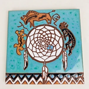 Earthtones Pottery Tile Trivet Southwestern Art "Dream Catcher" Decor  1999 - Picture 1 of 5