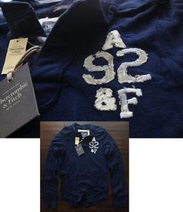 【New】Abercrombie & Fitch Men's【A&F 92 Logo Classic Henley MUSCLE Tee】Navy @S - Picture 1 of 16