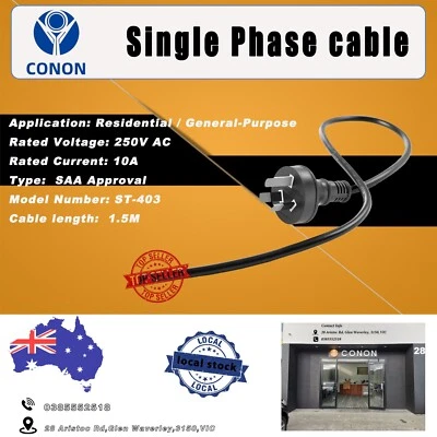 Single Phase cable 240V Australian Power Lead Plug 10A SAA Approved Installed - Image 1 of 4