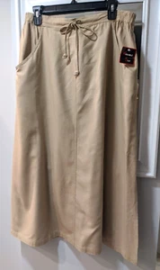 NWT Liz Baker Essentials Washable 100% Silk Beige Midi Skirt Sz. 1XWP - Picture 1 of 12