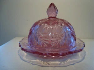 Vintage Mosser glass light pink Thistle domed butter or cheese dish. - Picture 1 of 5