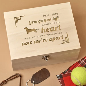 Personalised Laser Engraved Wooden Dog, Cat, Pet Keepsake Memory Box - Heart - Foto 1 di 4