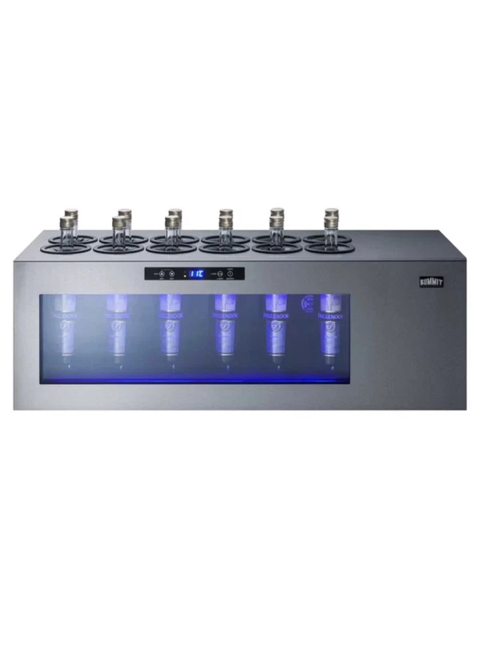 Enfriador de vino de encimera de doce botellas con iluminación LED azul. Foto 1 de 4