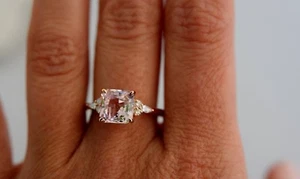 1ct Simulated Peach Morganite Unique Trendy Engagement Ring 14k Rose Gold Plated - Picture 1 of 9