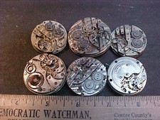 lot of 6 higher grade Swiss nickel pocket watch movements for parts or
