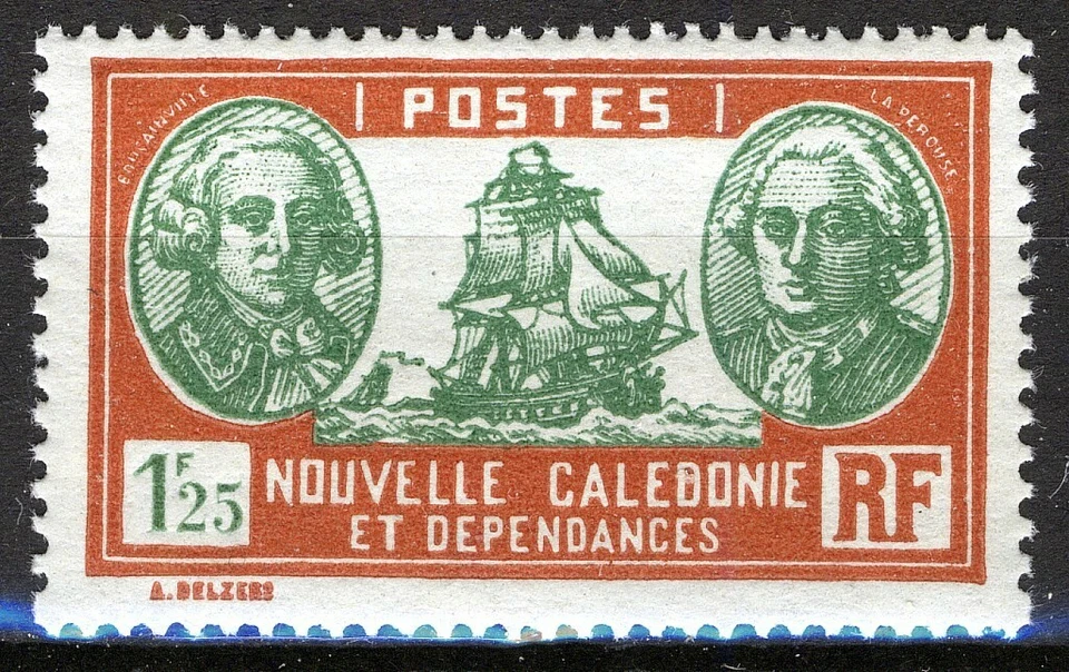 New Caledonia 1933, 1,25Fr Ship L’Astrolabe MNH light tropical gum, Yv 155A - Image 1 of 1