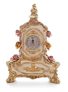 OROLOGIO DA TAVOLO CON FIORI IN CERAMICA DECORO AVORIO E FOGLIA ORO - Foto 1 di 1