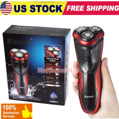 Barbeador elétrico rotativo Kemei com aparador pop-up recarregável barbeador seco úmido para homens - Imagem 1 de 4