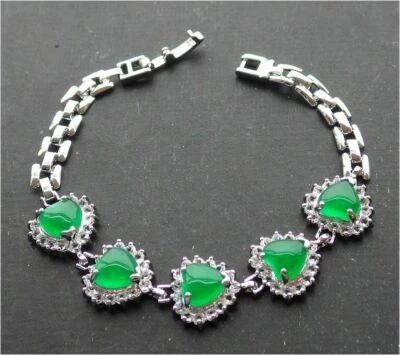 Brazalete Brazalete Corazón Amor JADE Verde Placa Oro Blanco Diamante Imitación 320344 Foto 1 de 4