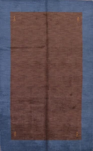Contemporary Bordered Gabbeh Brown/ Blue Modern Handmade Wool Area Rug 7'x10' - Picture 1 of 12