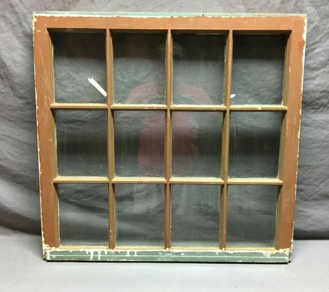 Antique 12 Lite Window Sash 26x28 Old Shabby Vintage Chic Chocolate VTG 1200-21B Cover